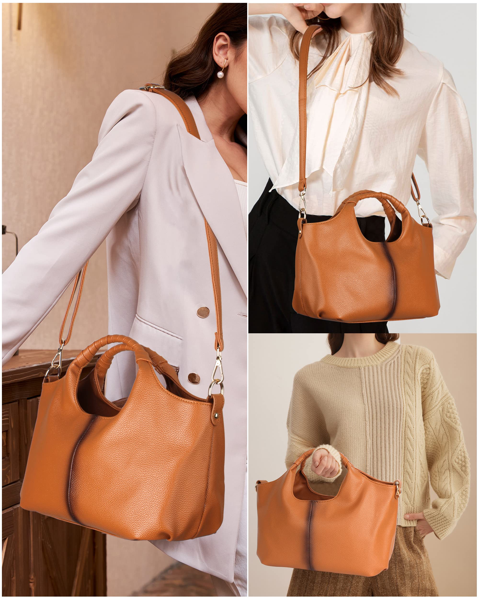 Women's Leather Handbag Purse Top Handle Satchel Bag Designer Clutch Purse Multi Pockets Crossbody Shoulder Bag