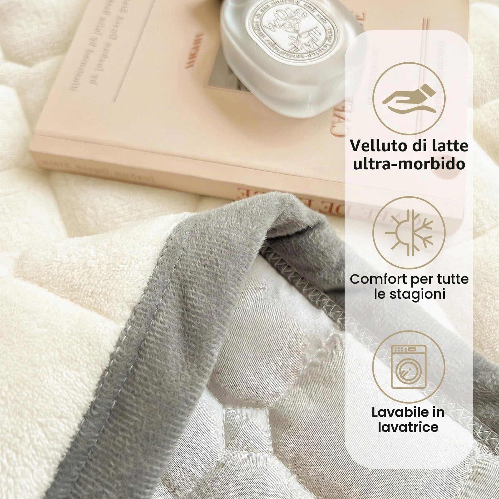 SHANNA Extra Grande Trapunta Copriletto: Copriletto in Velluto di Latte Morbido Coperta Ipoallergenica Ideale come Copriletto 230 X 250 cm con 2 Federe Assortite 50 X 70 cm (Beige)
