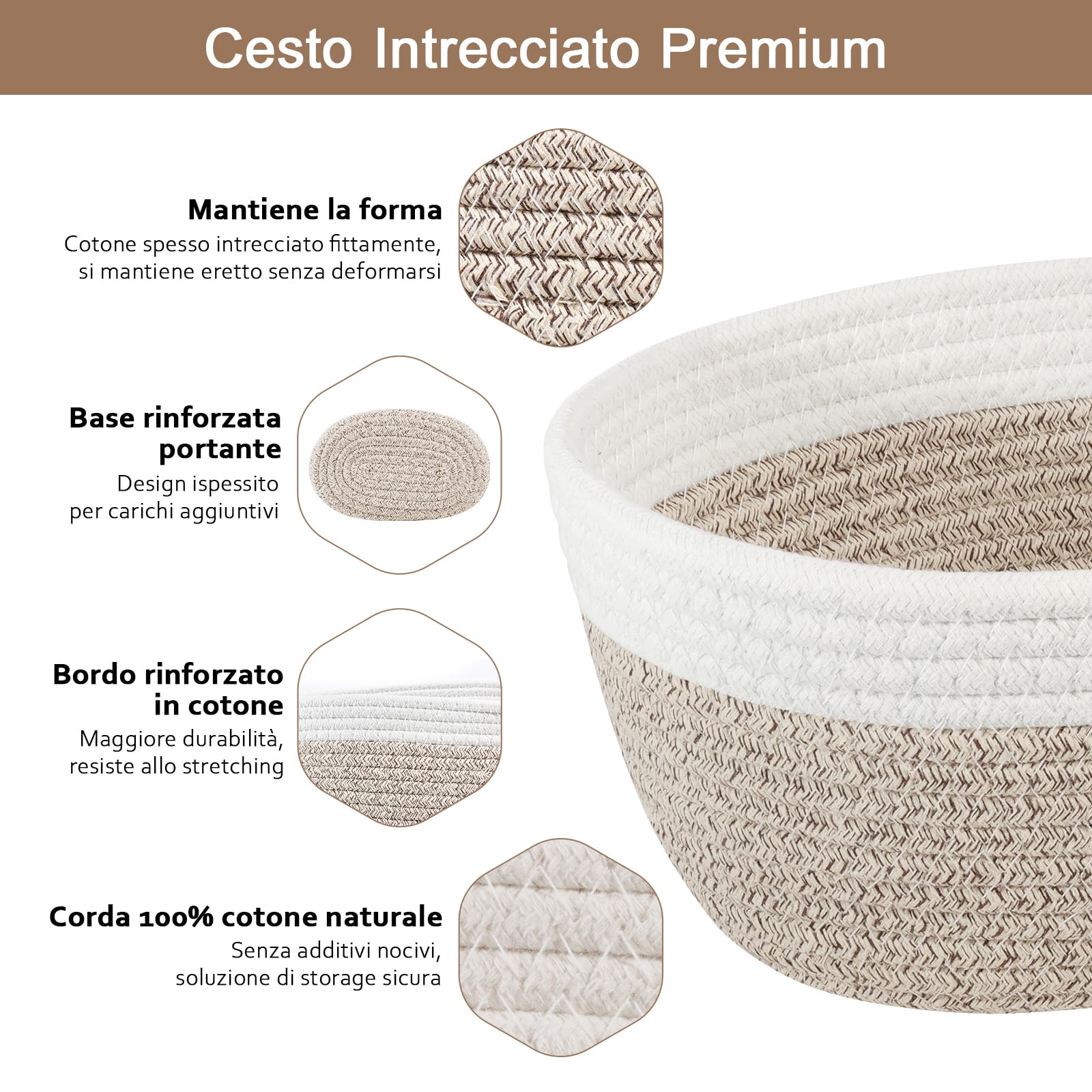 4 Pezzi Cestino Portaoggetti - Cesto Portaoggetti in Corda di Cotone丨Organizer Fasciatoio, Decorazioni Organizer Bagno