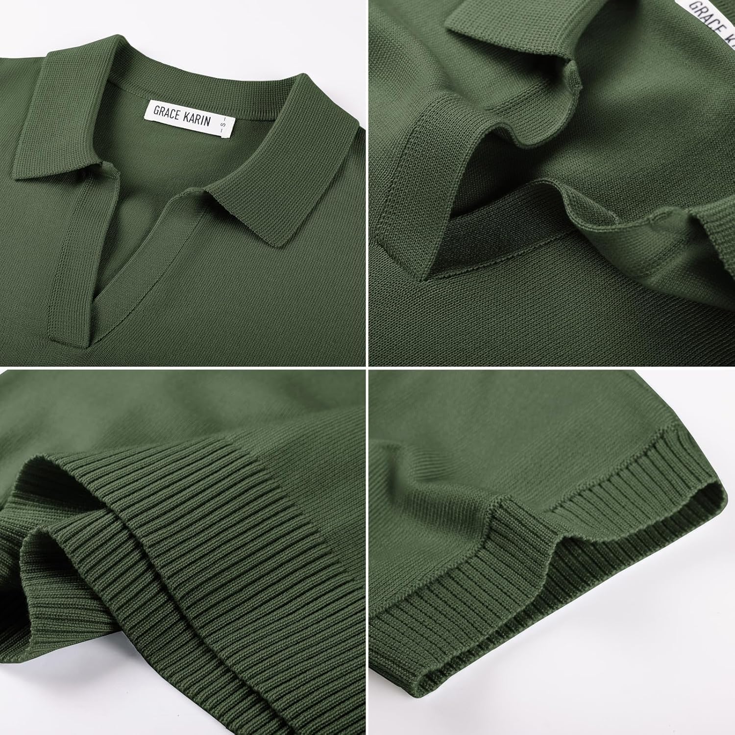 GRACE KARIN Women Short Sleeve Sweater, Business Casual Knit Polo Shirt, V Neck Collared Pullover Tops - Image 6