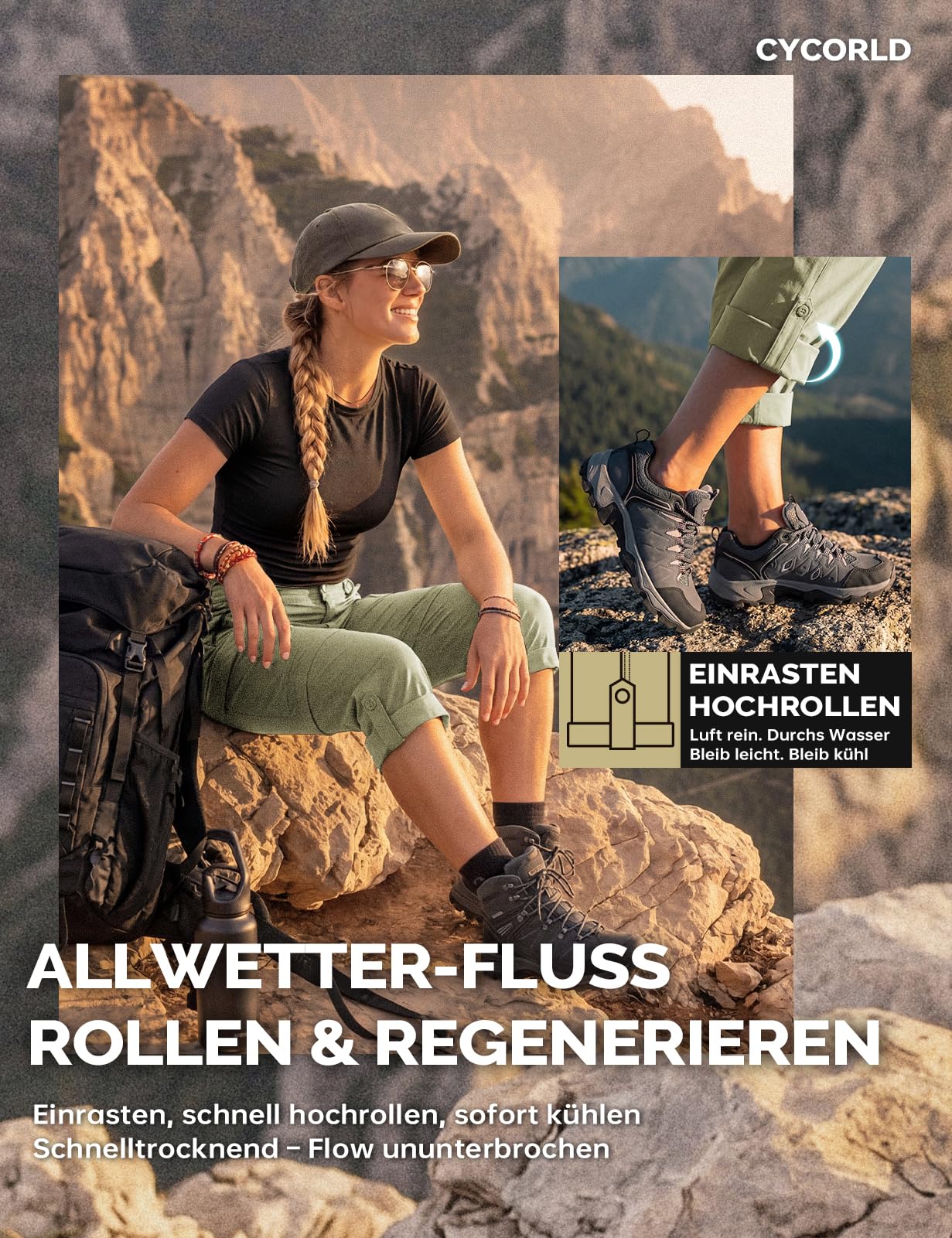 Cycorld Pantaloni da trekking da donna, con cerniera, traspiranti, da trekking, elasticizzati, rimovibili, per attività all'aria aperta, estivi, funzionali