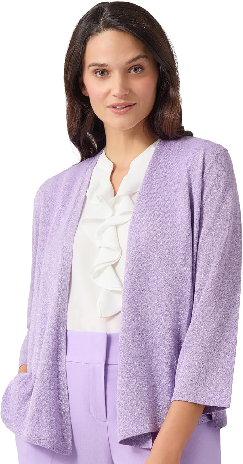 Kasper Women's Lurex SELF Edge A LINE Cardigan 3Q Sleev