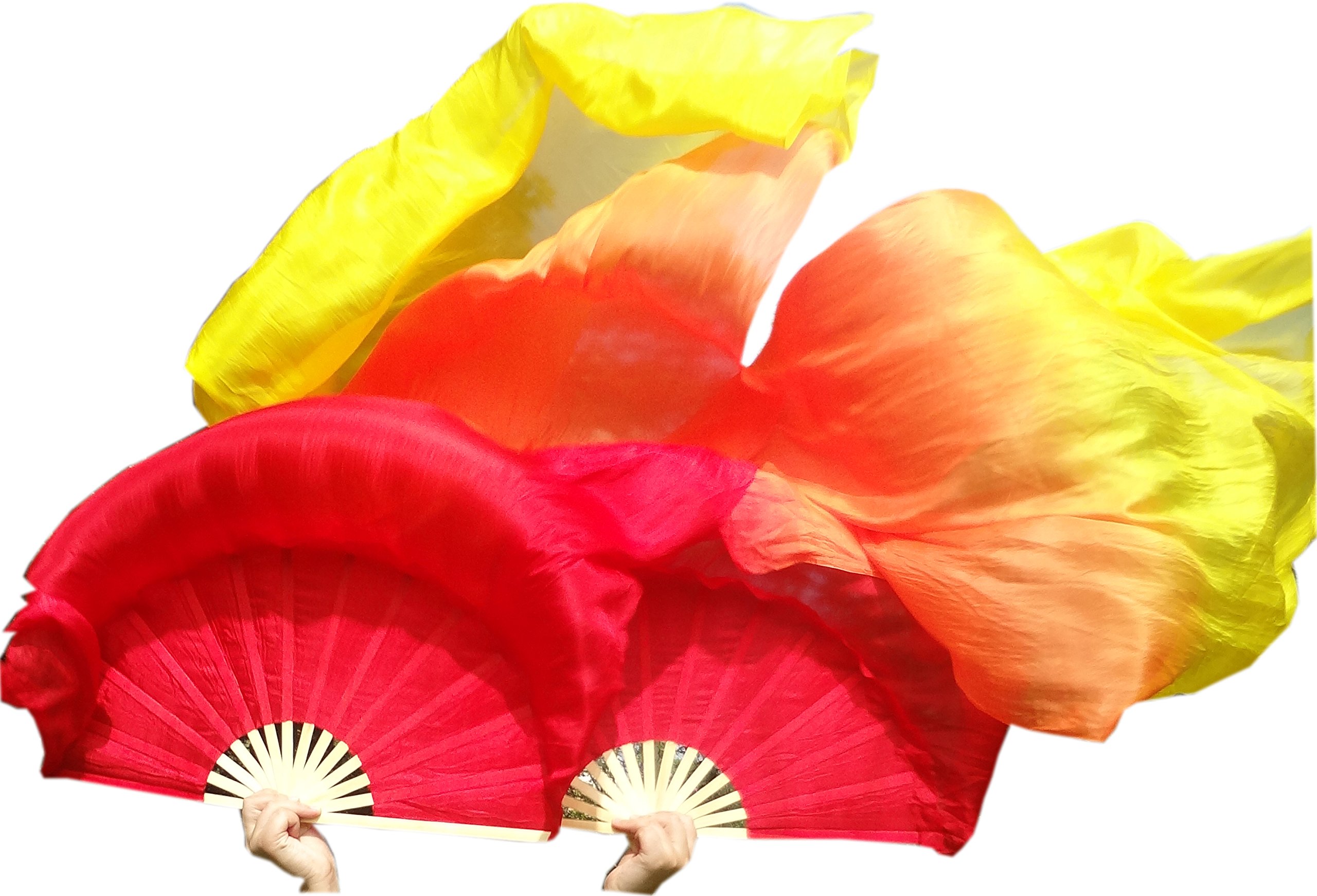 Winged Sirenny 180cm Belly Dance Silk Fan Veils for Bellydance, Flow Arts, Festivals & Performance. Bamboo Handles, Adjustable Rivets, 70”Silk & Carry Bag (Fires)