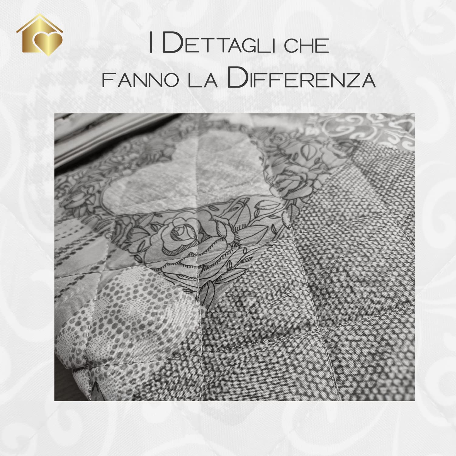Home Tresor - Copridivano con Penisola Angolare, Reversibile a Cuori, Elastico per Fissaggio, Protezione da Animali Domestici,cm.190x210 Grigio