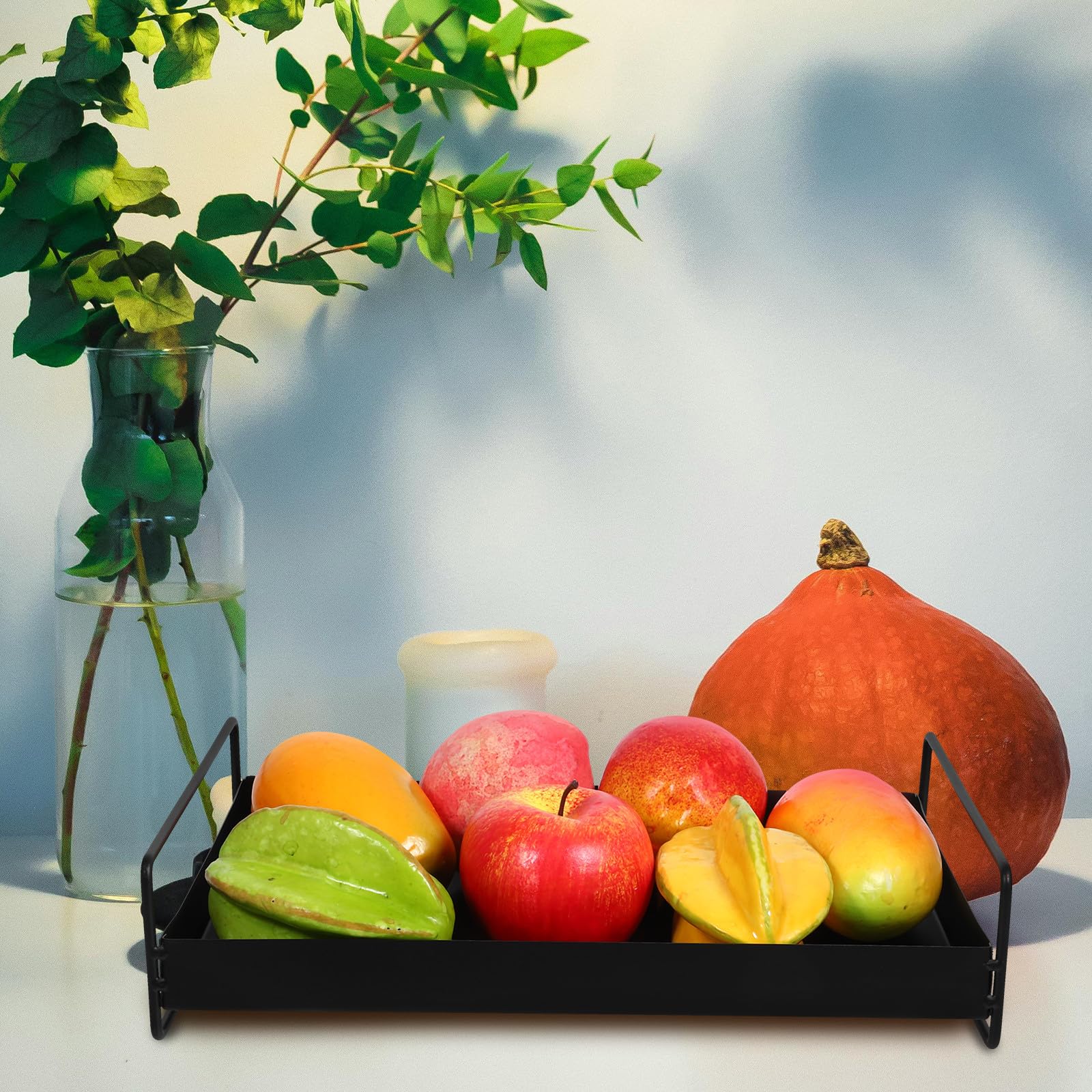 Mipcase Bandeja Metálica Rectangular para Servir con Asas Bandeja para Fruta y Aperitivos Plato Decorativo Negro para Mesa de Centro y Joyero 1 Unidad