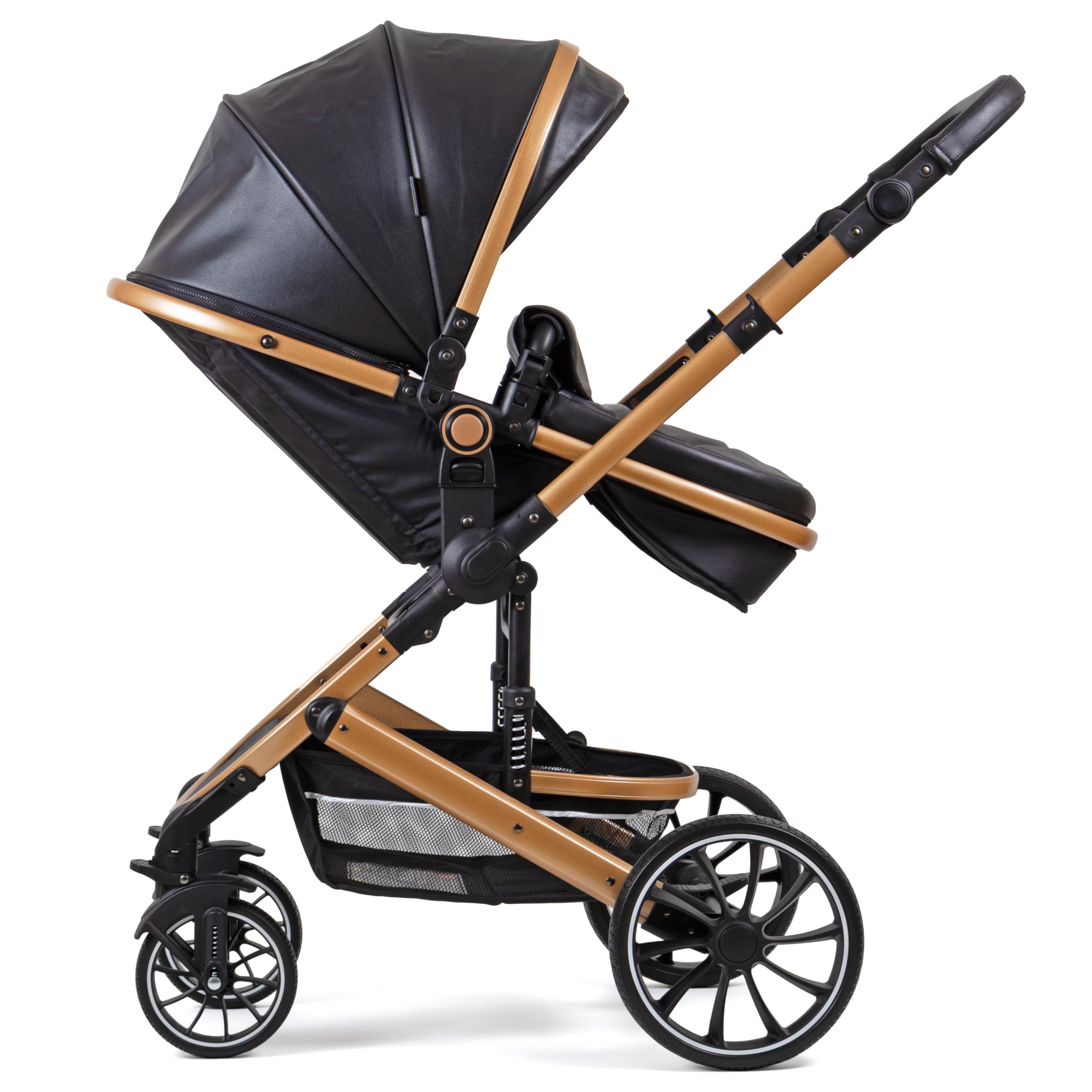 Silla de paseo Pixini Kalani 3 en 1, Trío, Niño, Silla de coche, Accesorios (oro/oxford negro)