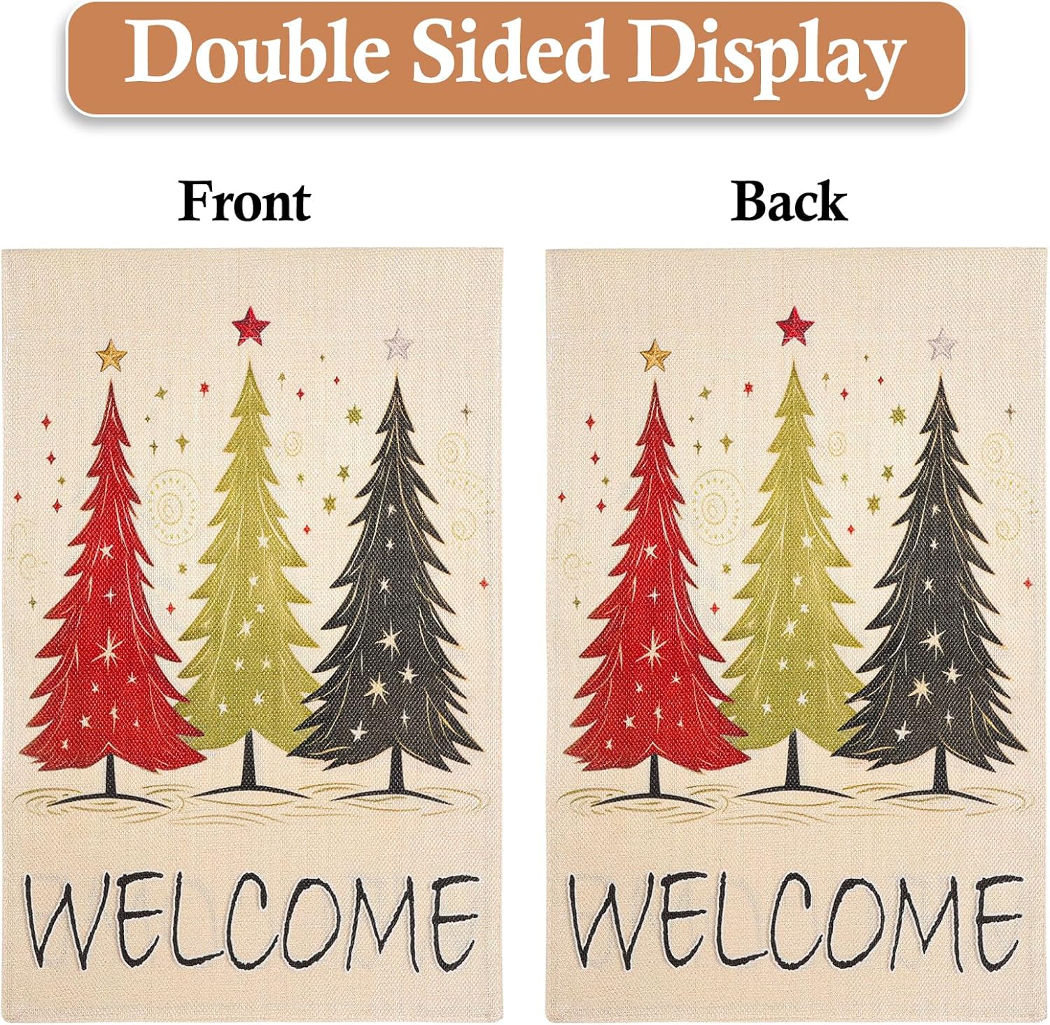 1 Pcs Christmas Trees Winter Garden Flag 12 x 18 Inch Vertical Double Sided Buffalo Plaid Merry Christmas Banner Yard Flag Xmas Décor, Beige - Image 3