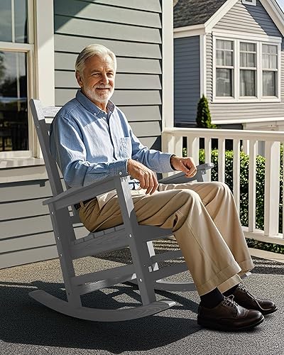 Miniatura 38 de SEWALL - Juego de 2 mecedoras de gran tamaño para exteriores, mecedoras de polietileno de alta densidad para adultos, mecedoras de patio para