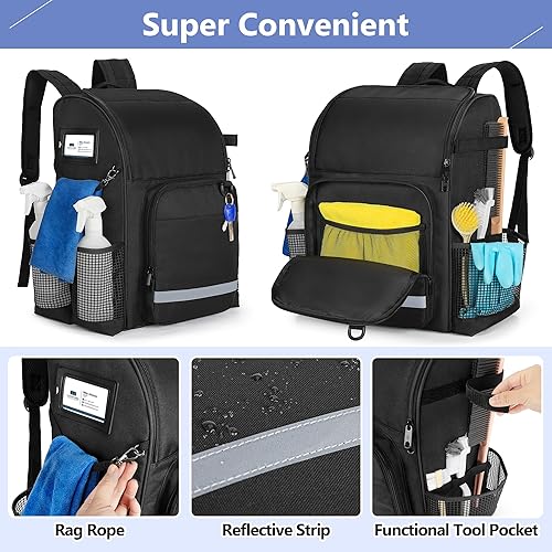 Miniatura 2 de LoDrid Bolsa de limpieza con correas de hombro ajustables gruesas, organizador de limpieza grande con múltiples bolsillos para limpieza y tareas