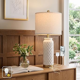 USumkky 25 Touch Table Lamp for Nightstand White Ceramic -3 Way Dimmable