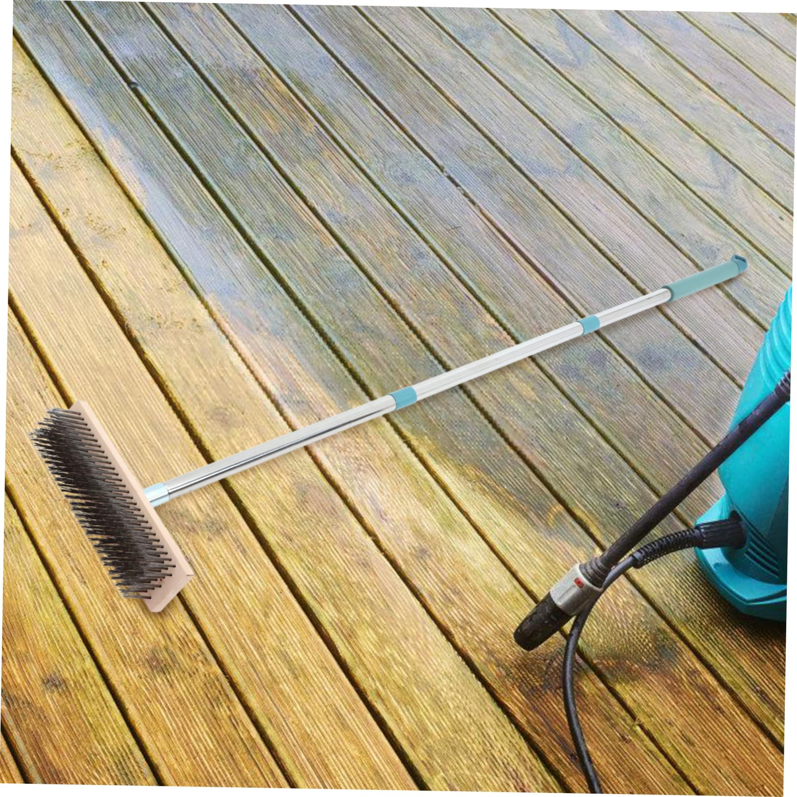 Cepillo para Fregar con Mango Largo de 138cm y Cabezal de 20 Cm | Cerdas de Alambre, Acero Inoxidable, Madera E Hierro, Uso en Terrazas, Suelos, Lechada, Jardín y Garaje