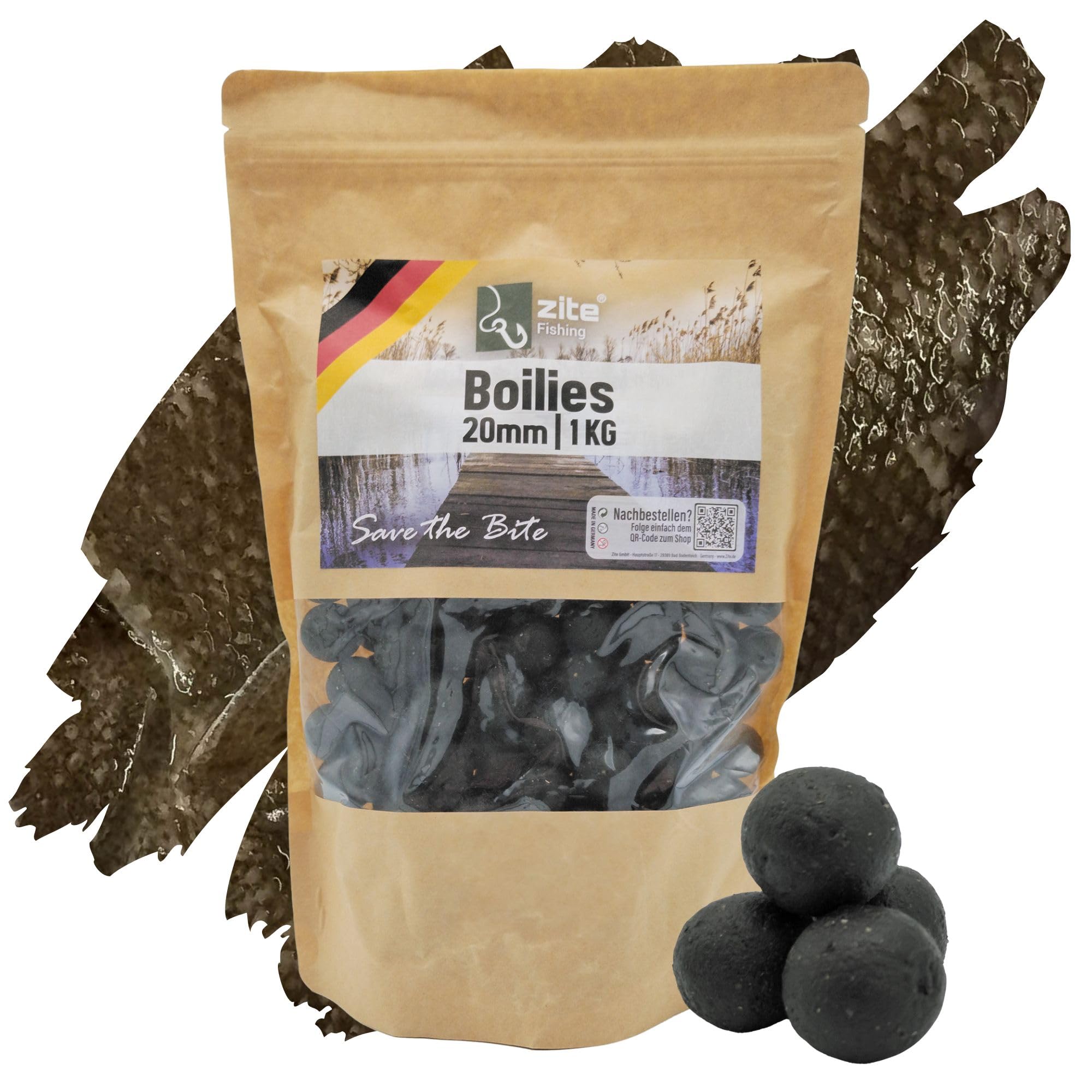 Zite Fishing Boilies Karpfen-Angeln 20mm - Starke Lockwirkung & Wohldosierte Aminosäuren - 1kg Angelköder Sinkend, Wiederverschließbaren Beutel, Hochfängige Aromen-Auswahl, Karpfen Boilies Angelfutter