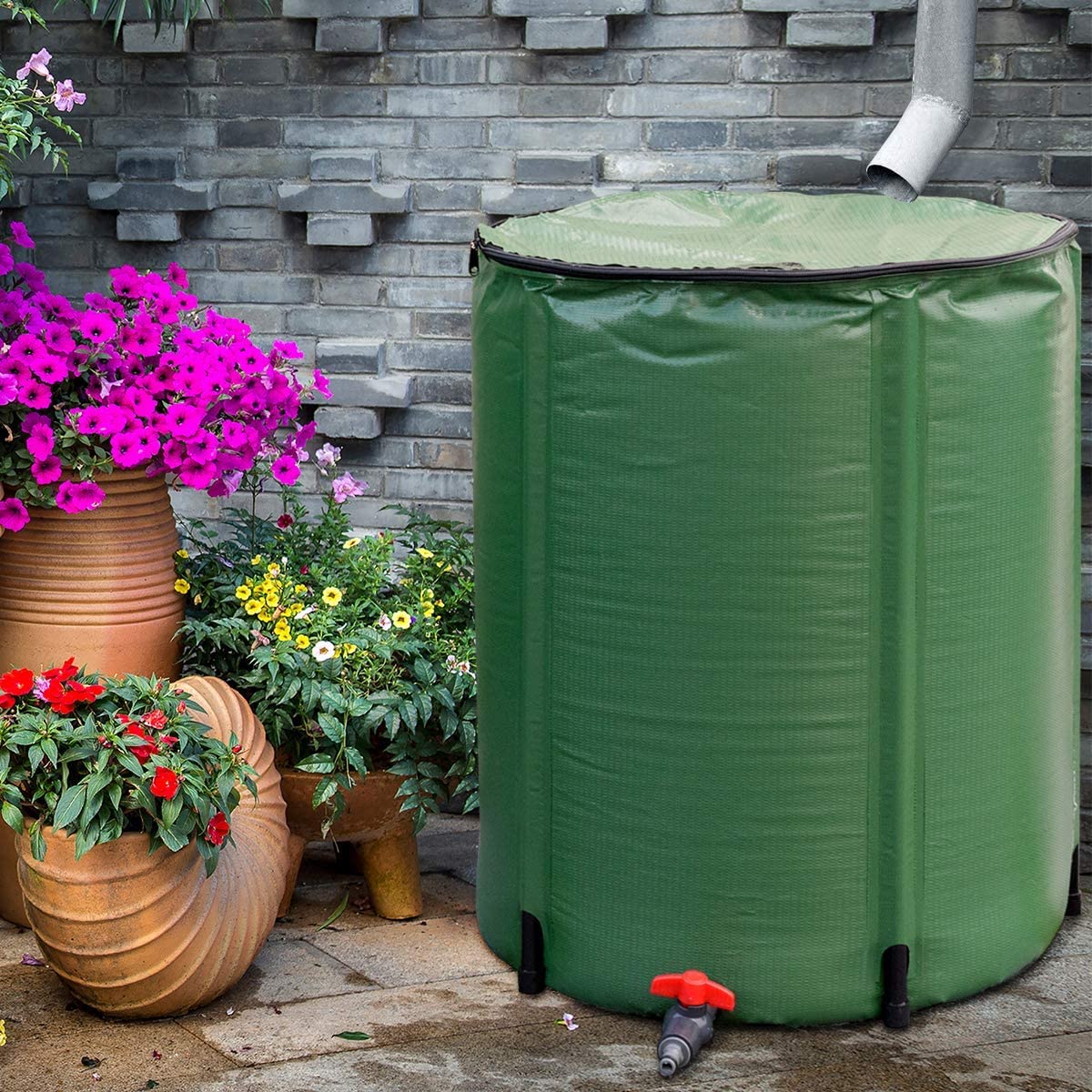 GYMAX Serbatoio d'acqua Pieghevole 200L, Serbatoio Raccoglimento con Filtro e Rubinetto, Sistema di Raccolta dell'Acqua Piovana in PVC per l'Irrigazione delle Piante, Verde