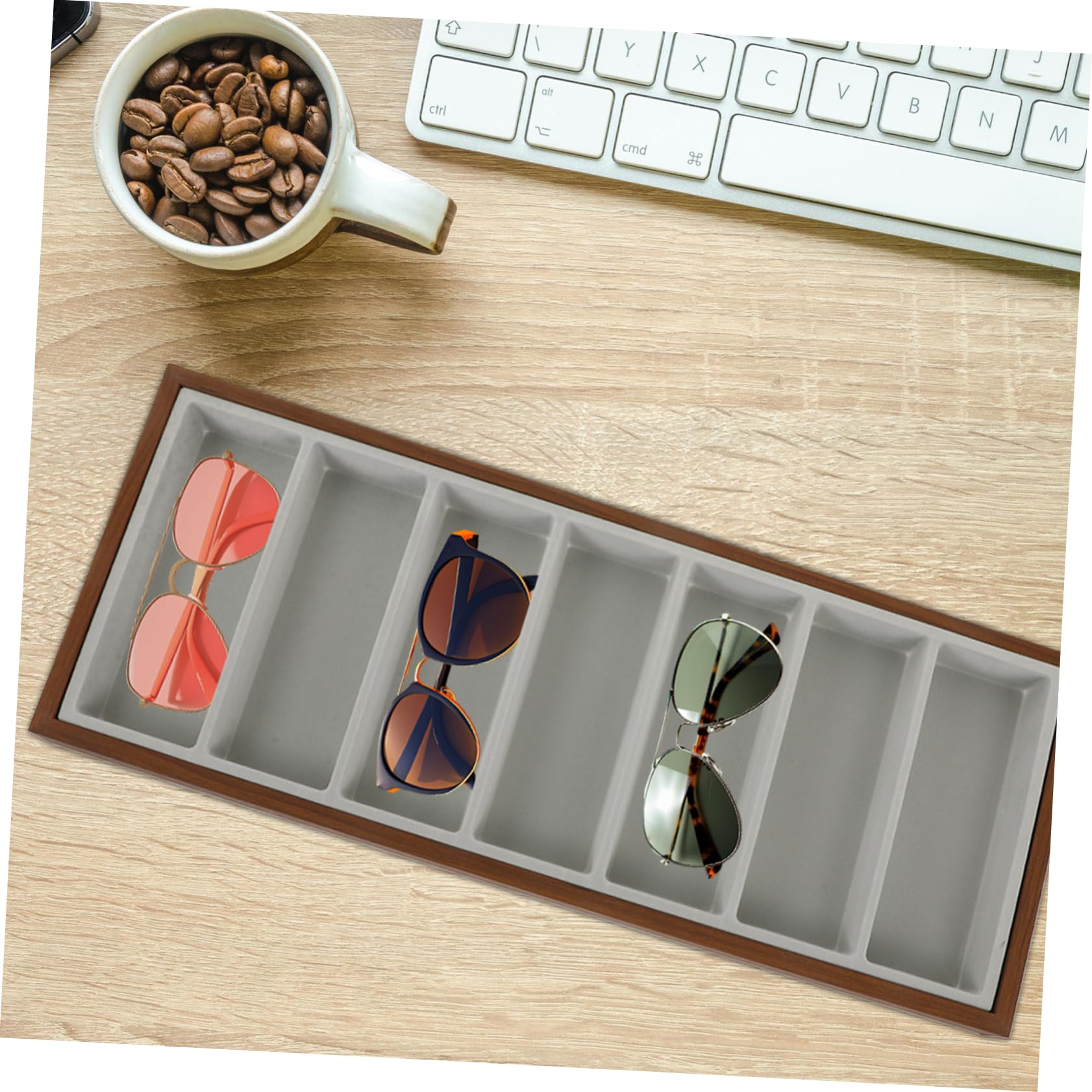 Beaupretty Bandeja para Gafas De Sol De Madera con Gris para Guardar Gafas De Sol Expositor para De con Compartimentos para Casa y Tienda