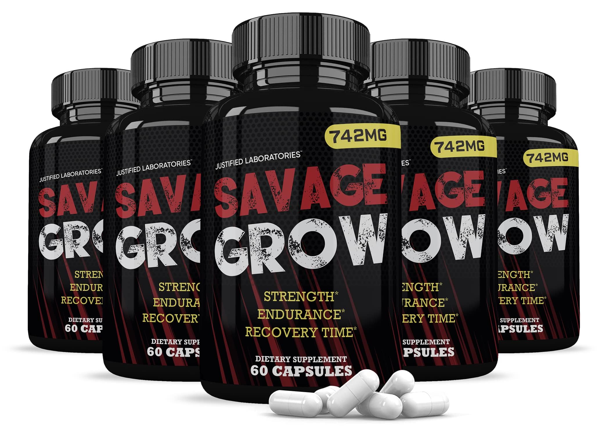 Justified Laboratories (5 Pack Savage Grow 742MG All Natural Advanced Men's Health Formula 300 Capsules