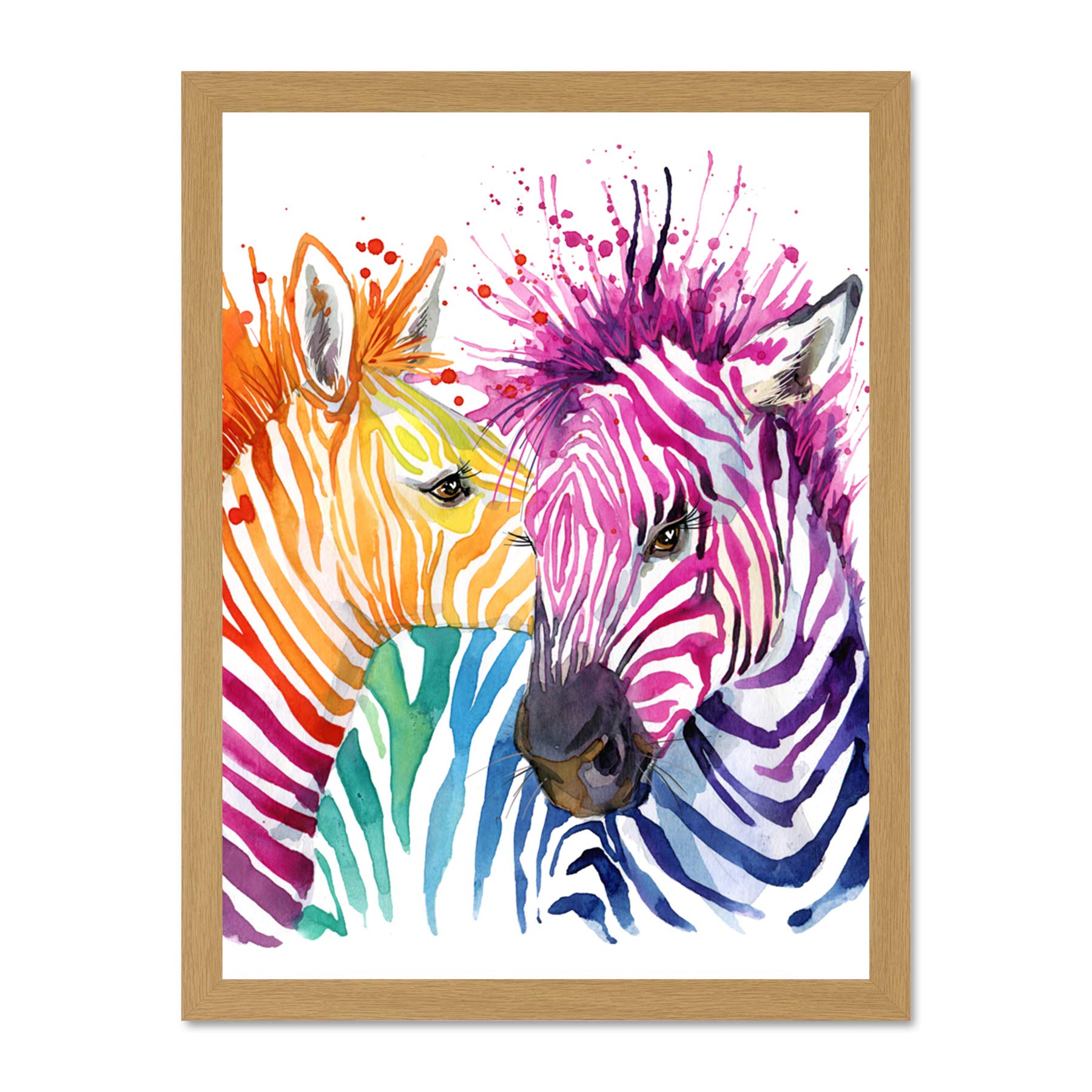 Rainbow Zebra Painting Large Framed Art Print Wall Poster 18x24 inch