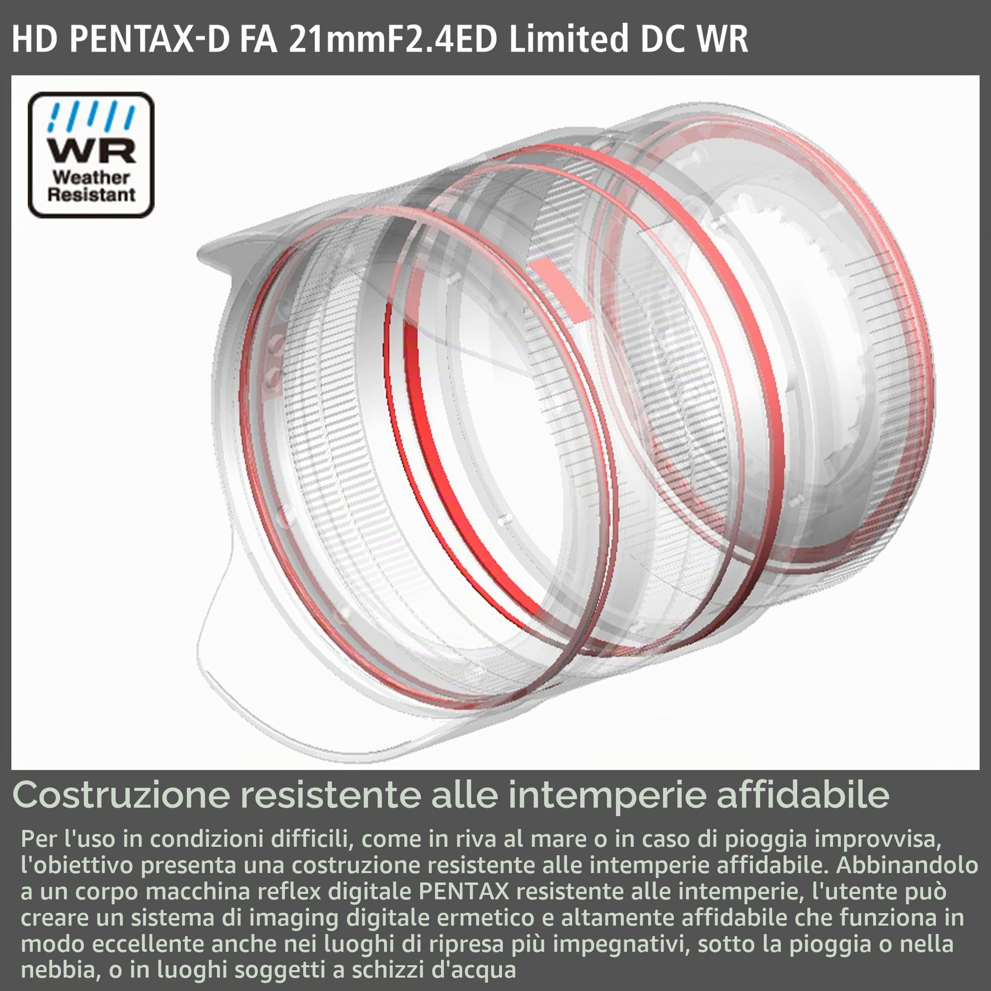 PENTAX HD D FA 21mmF2.4ED Limited DC WR Black grandangolare obiettivo primario, Per l'uso con full frame DSLR lenti limitate, barilotto obiettivo in alluminio lavorato, Nero