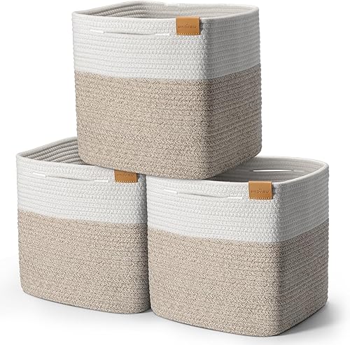 BROVIEW Cubos de almacenamiento de cubos de almacenamiento de 11 pulgadas, cesta de almacenamiento tejida para organizar, paquete de 3 cestas de