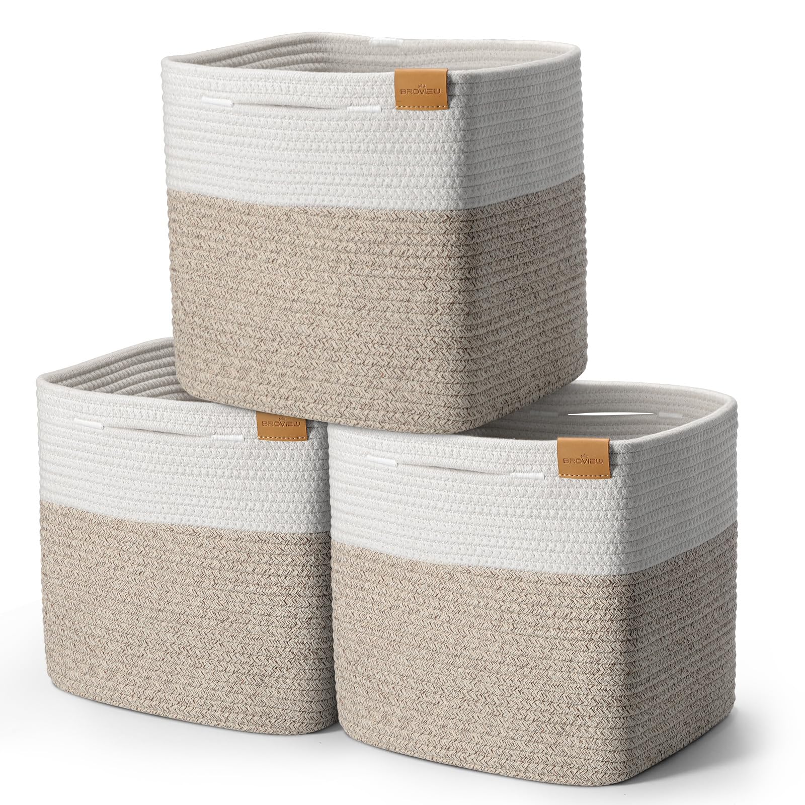 L2 Storage Cubes 11 Inch Cube Storage Bins, Woven Storage Basket for Organizing, 3 Pack Cotton Rope Baskets for Shelves, Closet Organizer, Classroom Kids Toy Bin, Baby Nursery
