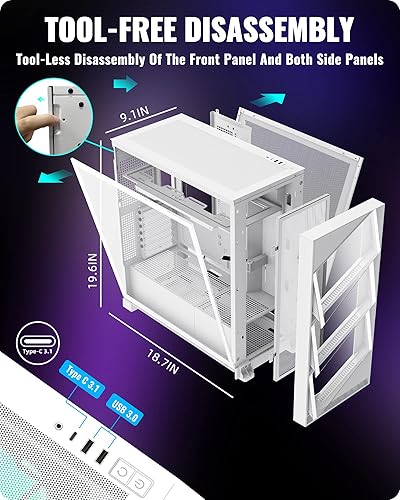 Miniatura 5 de Segotep T3 - Funda blanca para PC para juegos ATX de media torre, compatible con radiadores superiores y laterales de 14.173 in, panel frontal de