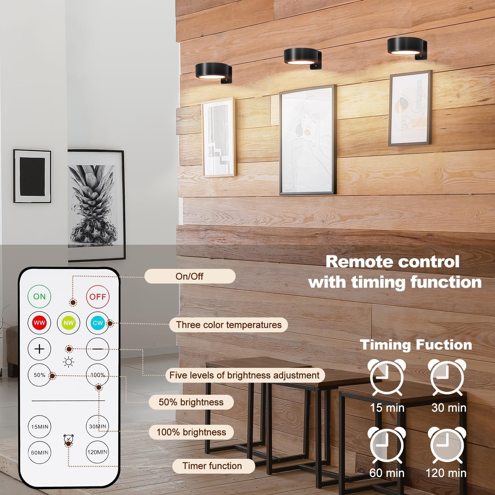 TTQ 4 luci magnetiche per quadri, funzionamento a batteria, con telecomando e timer dimmerabile, luce nera senza fili, decorazione per pareti, cornici e ritratti