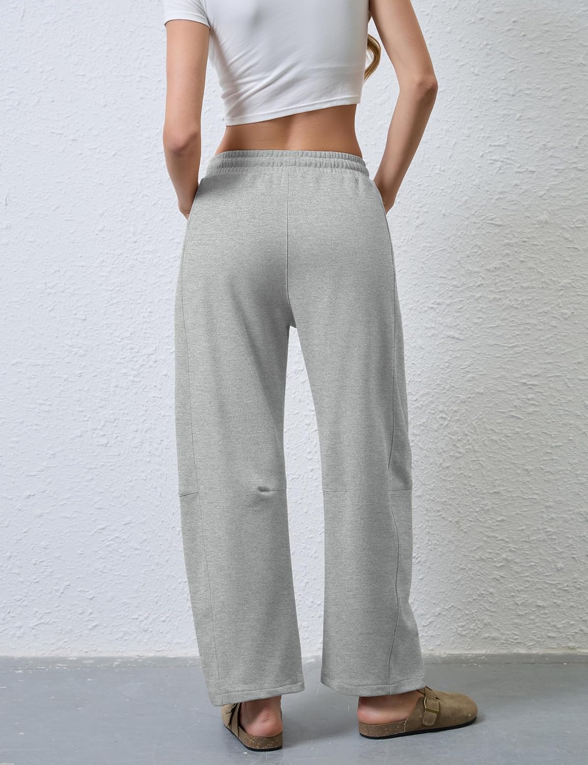 Hongsui Women's Barrel Leg Pants Elasticated Waistband Soft Wide Leg Pants with Pockets Casual Sweatpants - Image 3