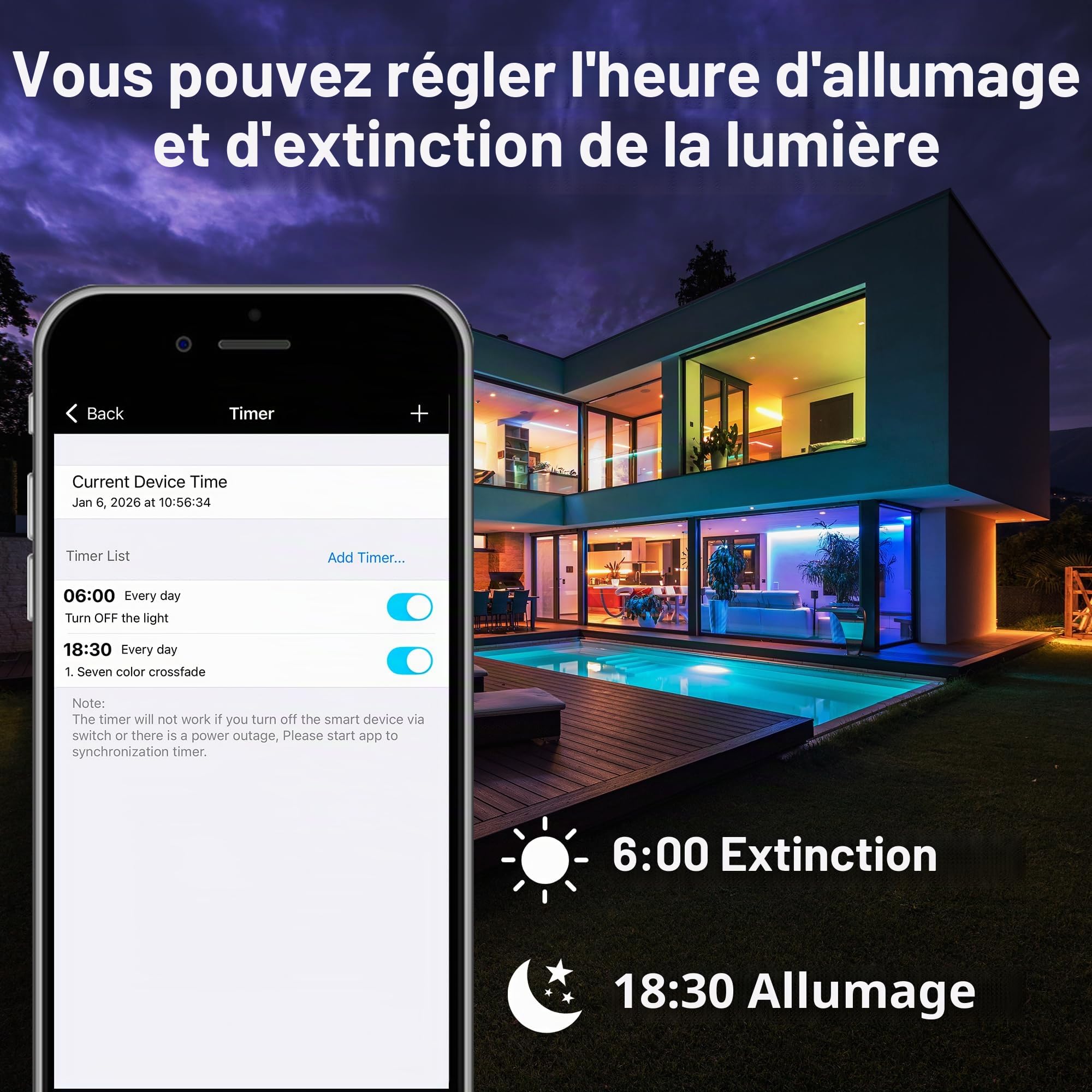 Projecteur LED RGB Extérieur 100W, Contrôle par Application Bluetooth et Télécommande 2.4G, 16 Millions de Couleurs, IP66 Étanche, Éclairage Jardin et Terrasse, Lot de 2