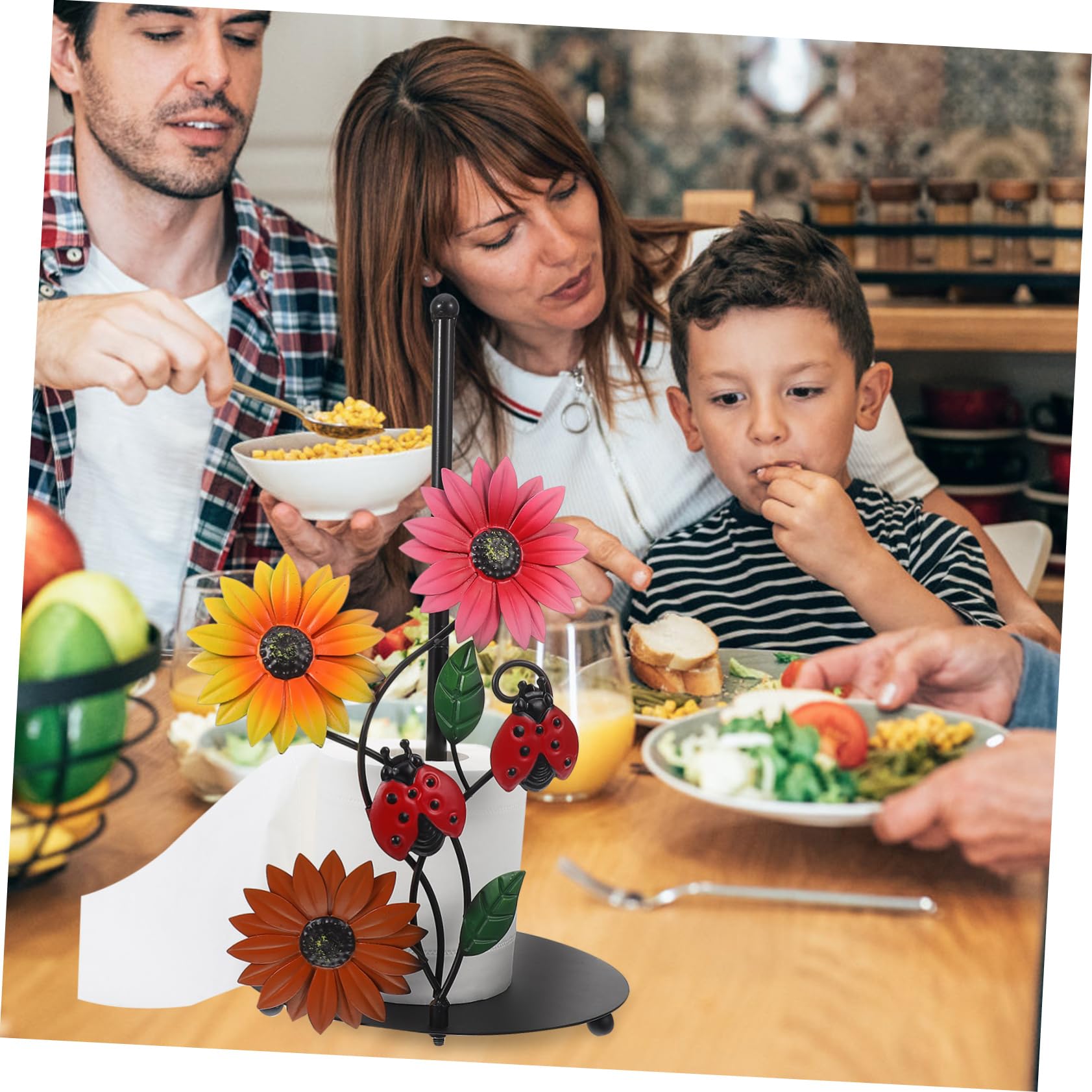 NUOBESTY Porta Rotolo di Carta Supporto Verticale a Forma di Girasole in Ferro Decorativo Base Stabile per Cucina e Soggiorno