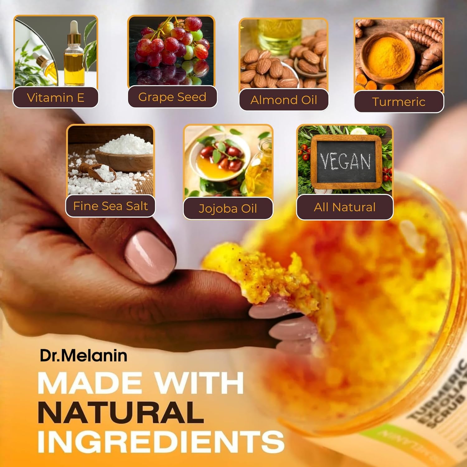 Dr. Melanin Turmeric Exfoliating Body Scrub for Uneven Skin Tone – Sea Salt Scrub with Jojoba, Almond Oil & Vitamin E for Bikini Line, Inner Thighs & Underarms