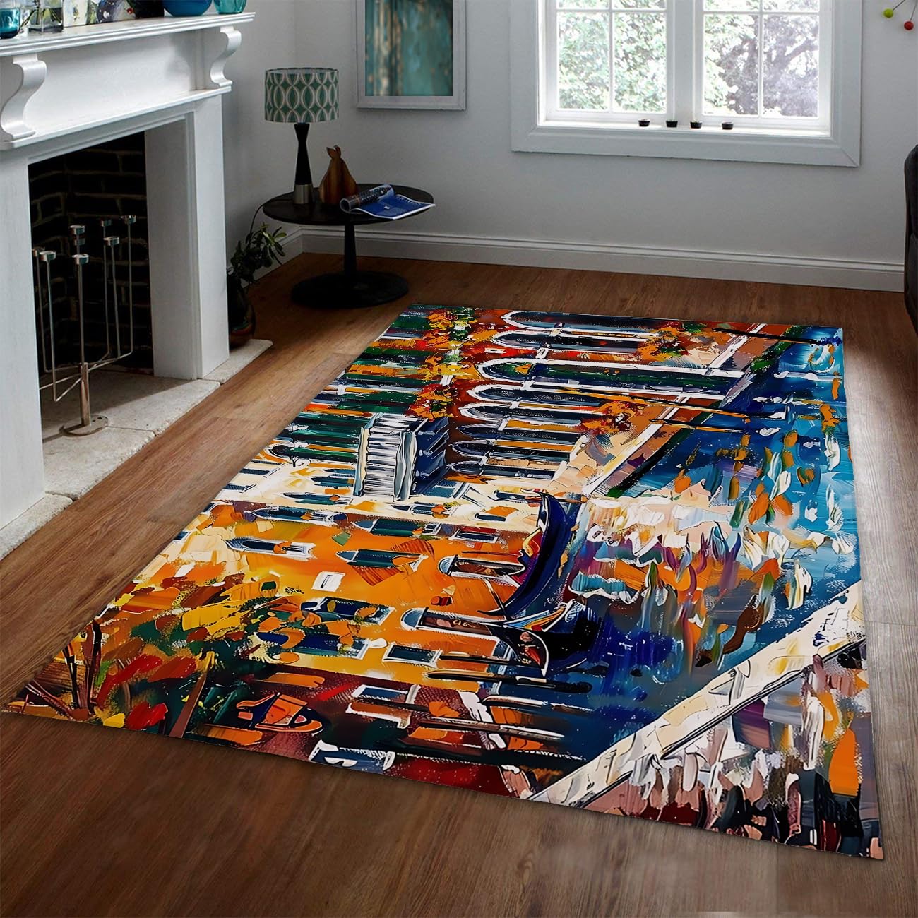 140 x 200 cm Abstrakcyjny dywan z krajobrazem miejskim szczotkowany