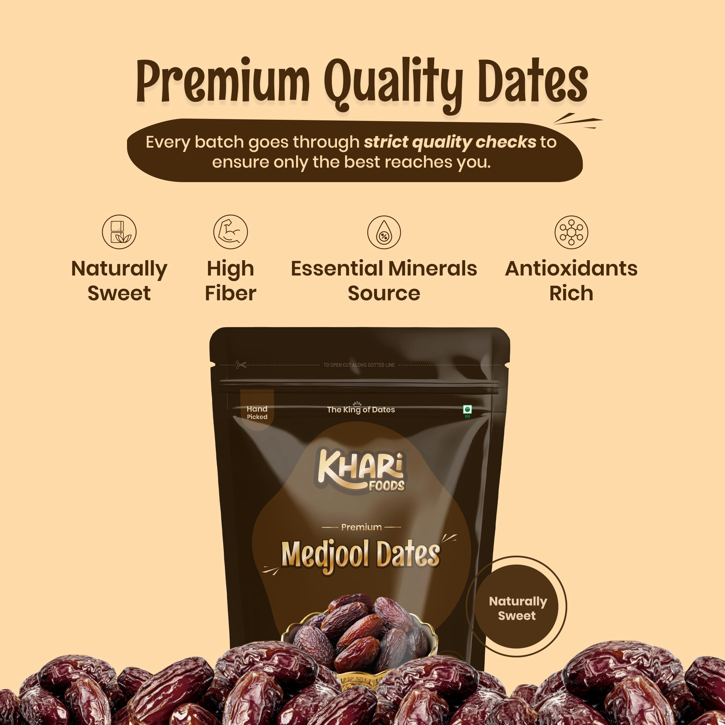 Khari Foods Premium Medjool Dates, Khajur/Khajoor Dry Fruits, High Fibre, Energy Booster, Natural Sweetener, No Added Sugar, No Preservatives, Healthy Snacks (200g) 4