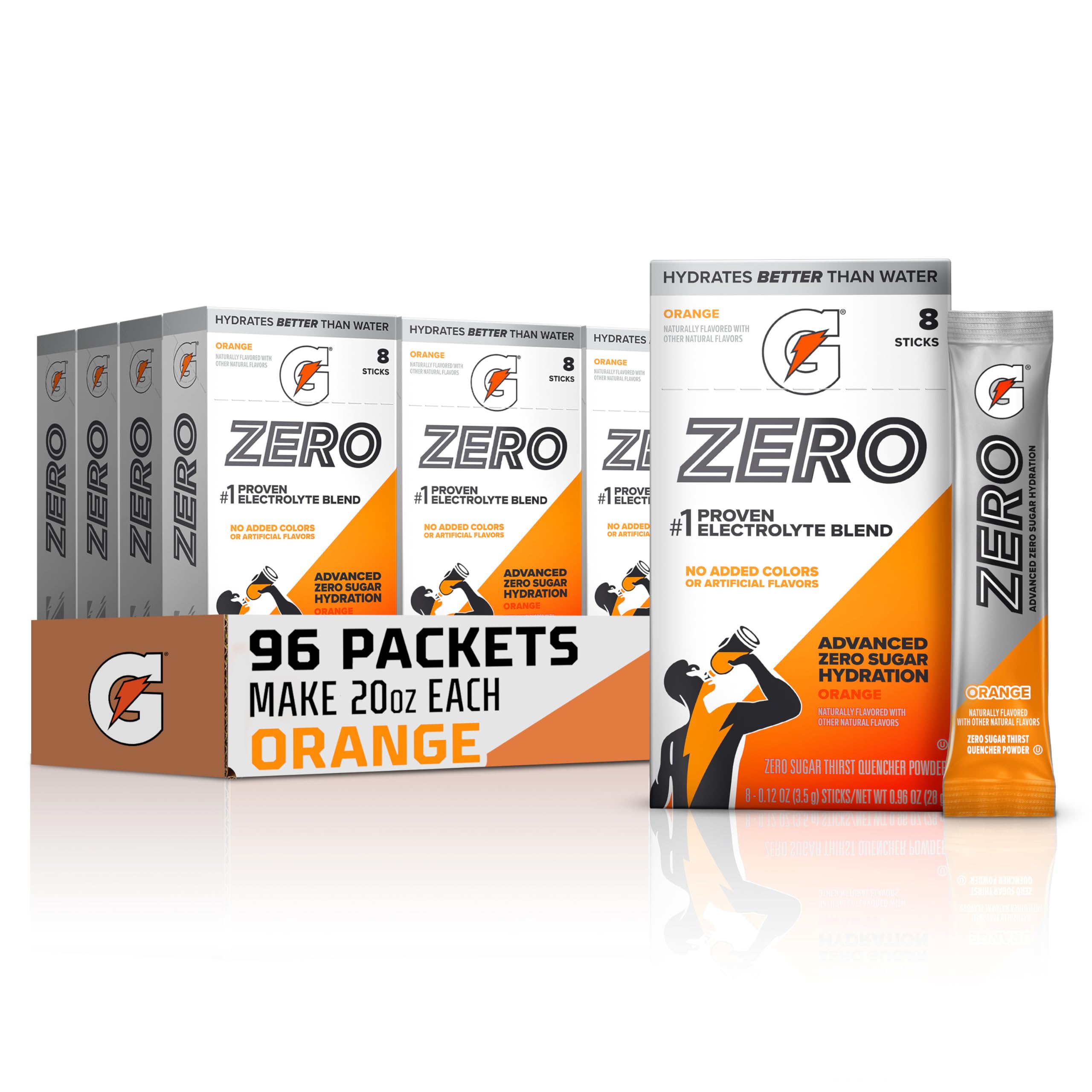 Gatorade Zero Sugar Electrolyte Powder Drink Mix, Orange, (96 Servings), No Artificial Flavors, No Added Colors, Zero Sugar, Sports Drinks, Hydration, Electrolyte Drink