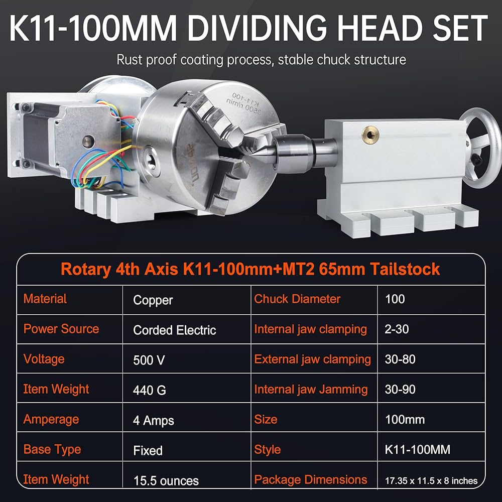 こんちゃっく様 Amazon | CNCルーター 第4軸 3爪チャック 100mm Nema23