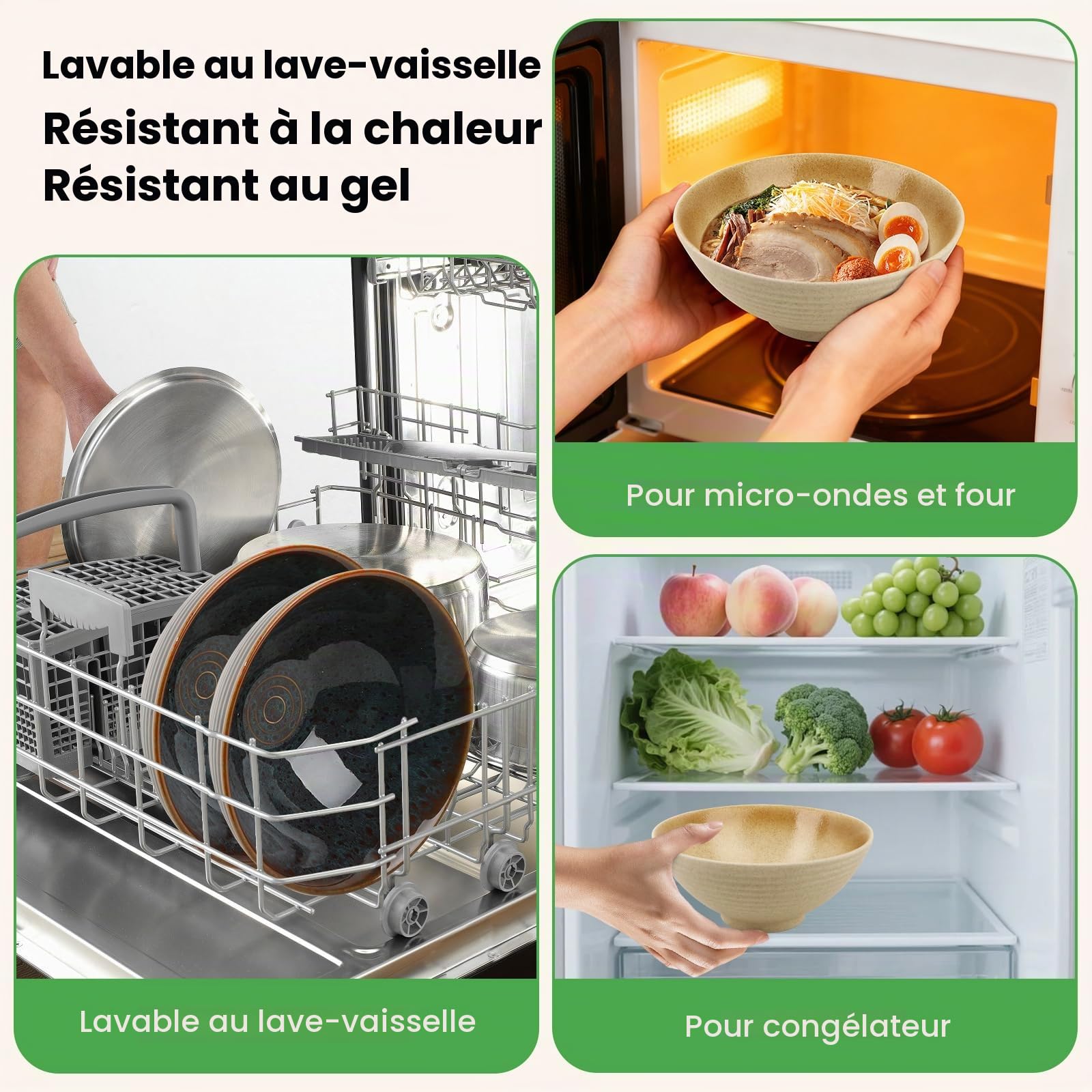 GEEKHOM Ramen Lot de 2 bols à ramen japonais en céramique de 1200 ml avec baguettes et cuillères en bois – Grand, micro-ondes et lave-vaisselle pour pâtes, soupe, pho, salade
