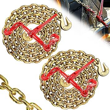 SENKEYFE Transport Binder Chain G80-3/8 Inch?10 Foot Trailer Tow Chain Wll 7100 Lbs Working Load for Towing Lifting Log Chain with Clevis Grab Hooks Tow Truck Equipment for Tie Down (Pack of 2)