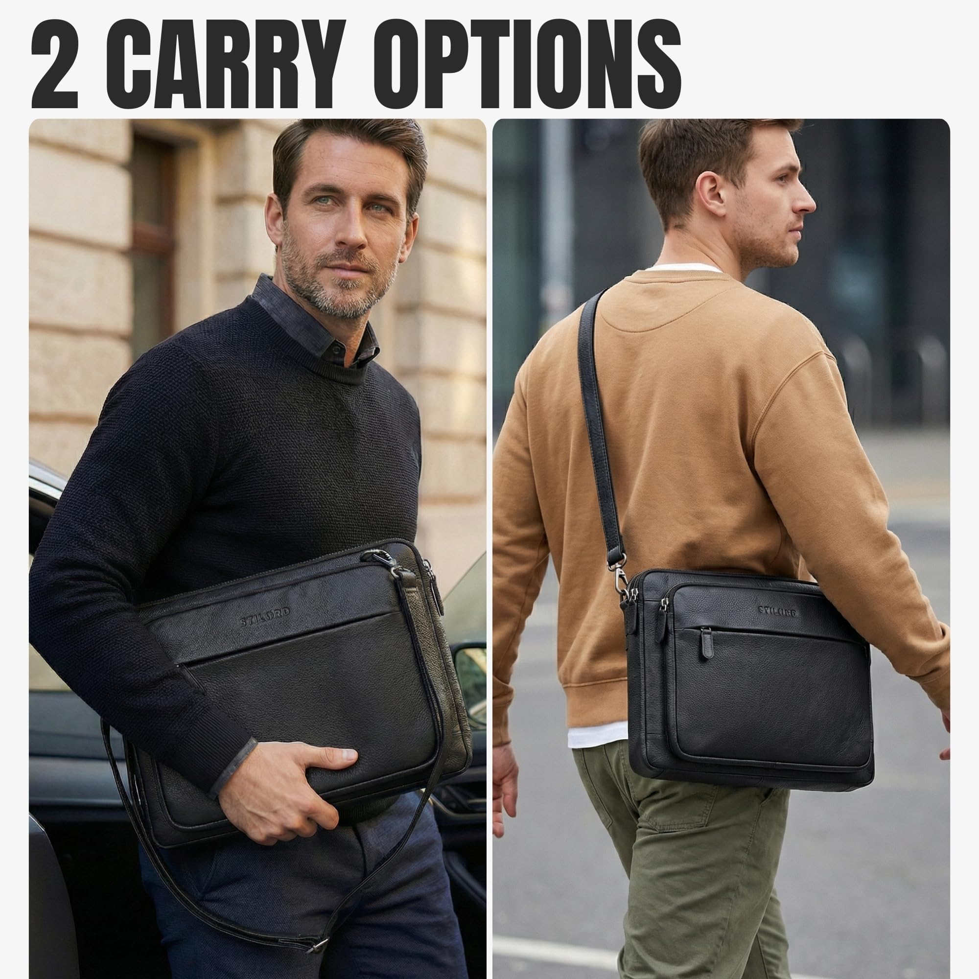STILORD Clarity Funda para Portátil 15-16 Pulgadas Cuero Maletín Delgado Acolchado Correa Extraíble Bolsa Laptop Piel Negro