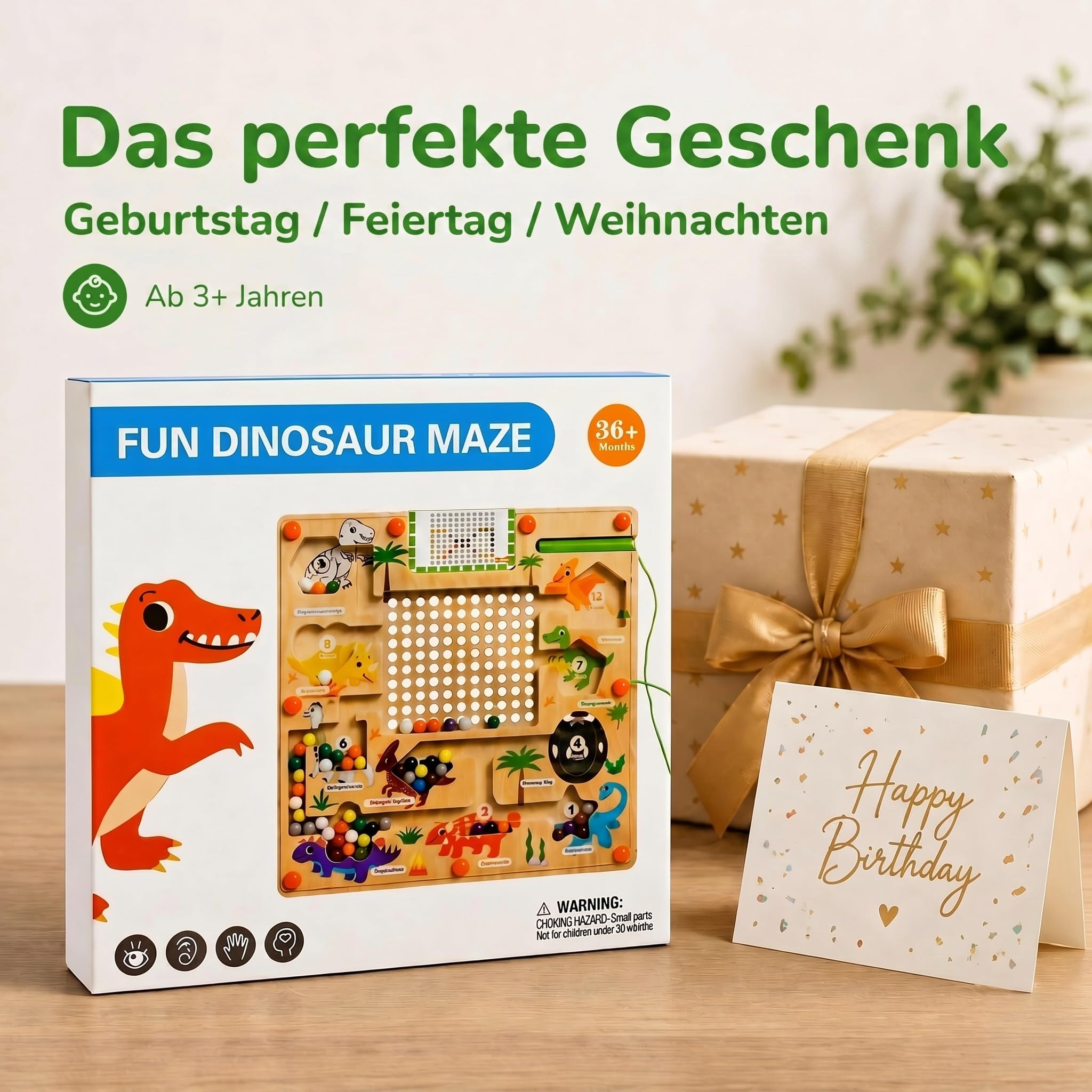 Dinosaurier Magnetisches Labyrinth Spielzeug aus Holz, Montessori Lernspielzeug ab 3 Jahre, Zählspiel & Farbsortierung mit Magnetstift, Feinmotorik Training Logikspiel für Kinder Jungen Mädchen | Zählspiel Lernspielzeug Hand-Auge-Koordination Geschicklich