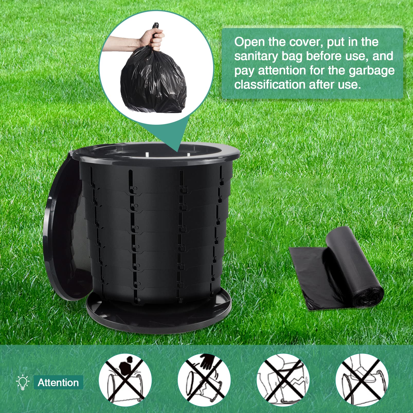 Inodoro plegable portátil de viaje para camping, orinal portátil