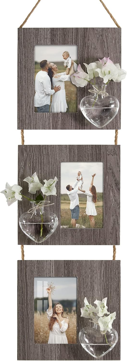 takfot Rustic Collage Picture Frames 4x6, 3 Hanging Wooden Photo Frames