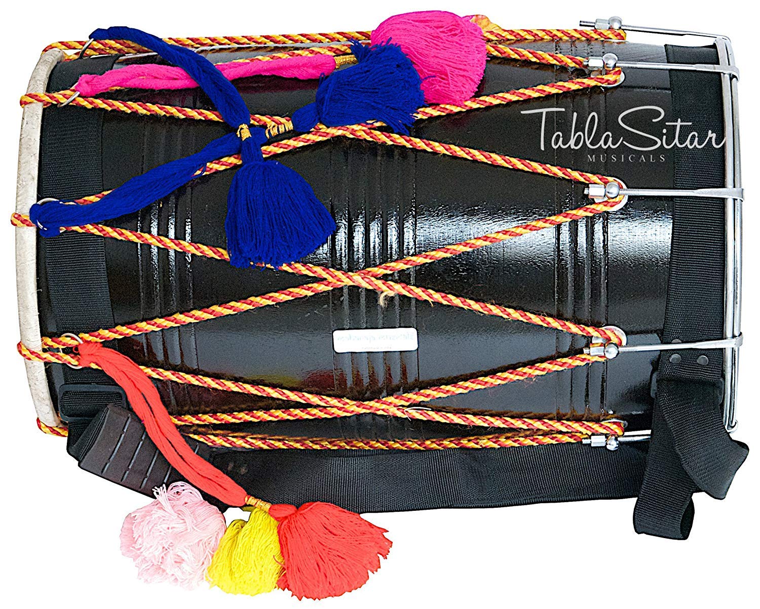 Buy SAI Musicals Bhangra Dhol Drum, Mango Wood, Black, Barrel Shaped