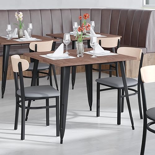 Miniatura 186 de Flash Furniture Wright - Silla de comedor de grado comercial, asiento de madera maciza con acabado de nogal y respaldo de boomerang, 500 libras de