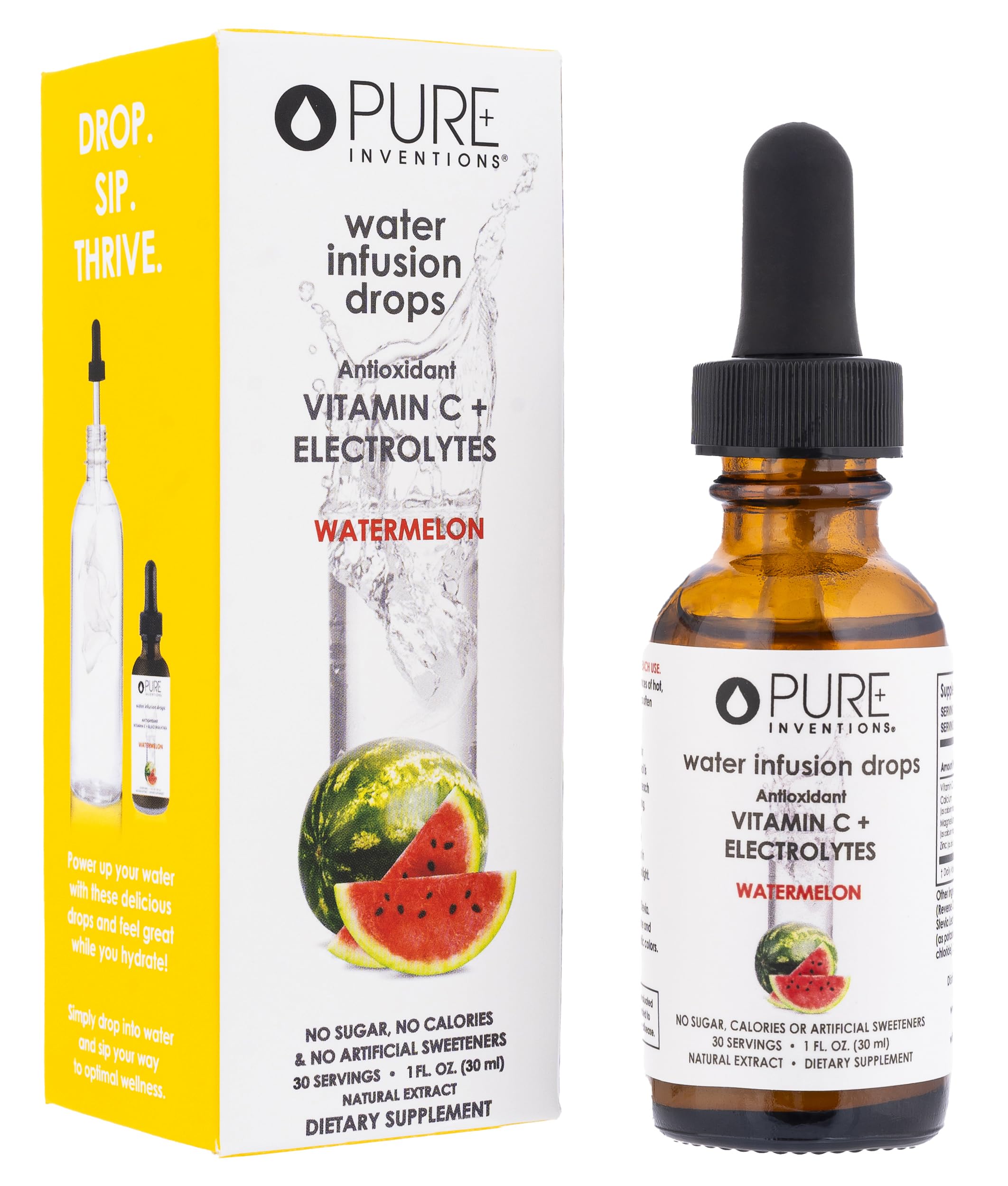 Pure Inventions - Watermelon Water Infusion Drops - Antioxidants, Vitamin C & Electrolytes - Health & Wellness Drink - Immunity Support -Sugar Free, Zero Calorie, No Artificial Sweeteners -30 Servings
