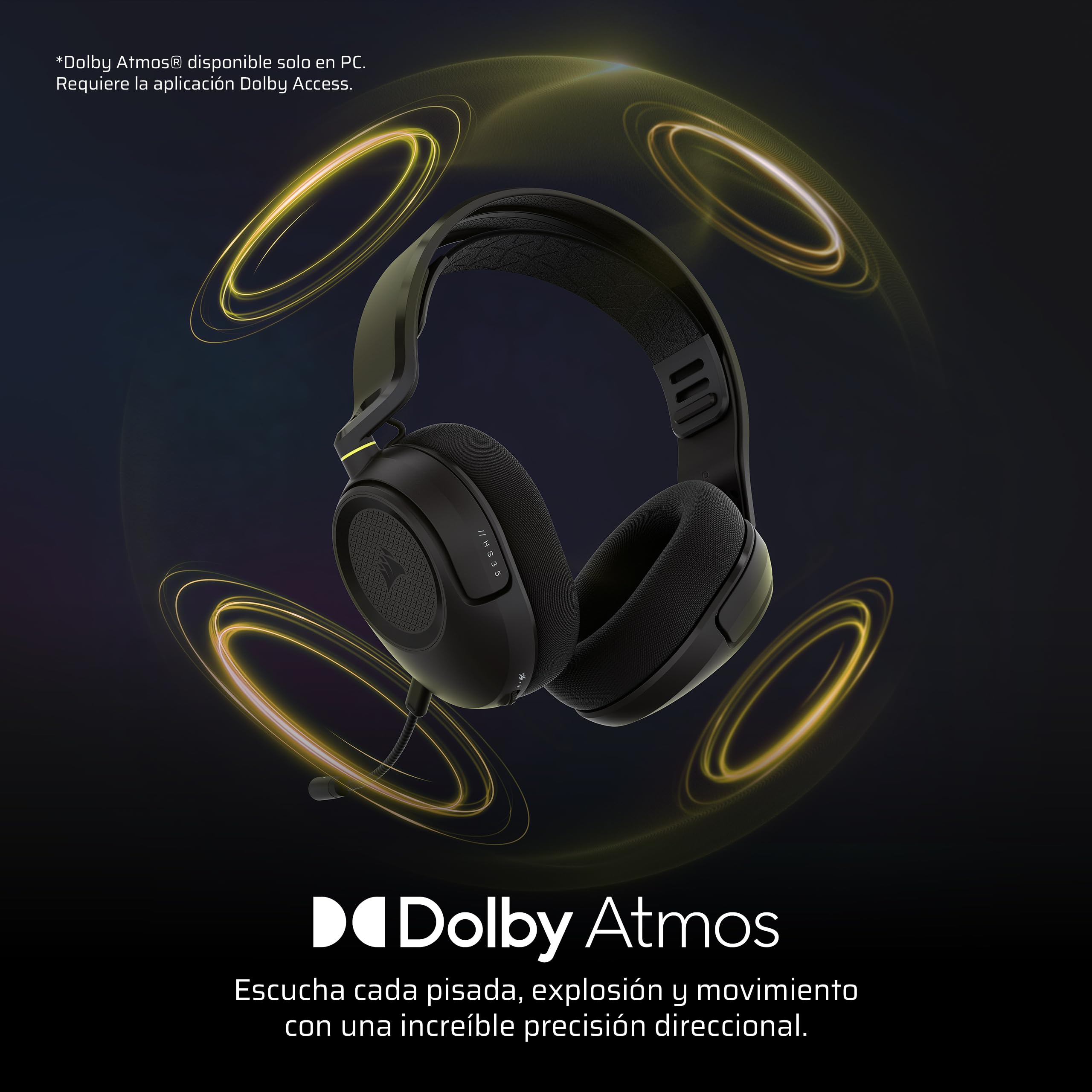 Corsair HS35 v3 Auriculares Inalámbricos para Videojuegos – Negro | 2,4 GHz y Bluetooth, Ligeros y Cómodos, Dolby Atmos - PC, PS5, PS4, Switch, Mac, Móviles