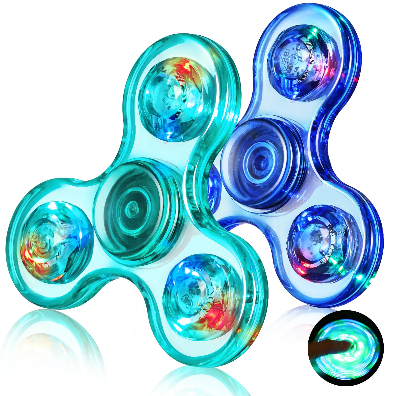Gigilli Fidget Spinner 2 Pack,Party Favors LED Light Fidget Spinner Spielzeug für Kinder, Stressabbau Anti Angst sensorisches Spielzeug,Dunkelblau & Hellblau