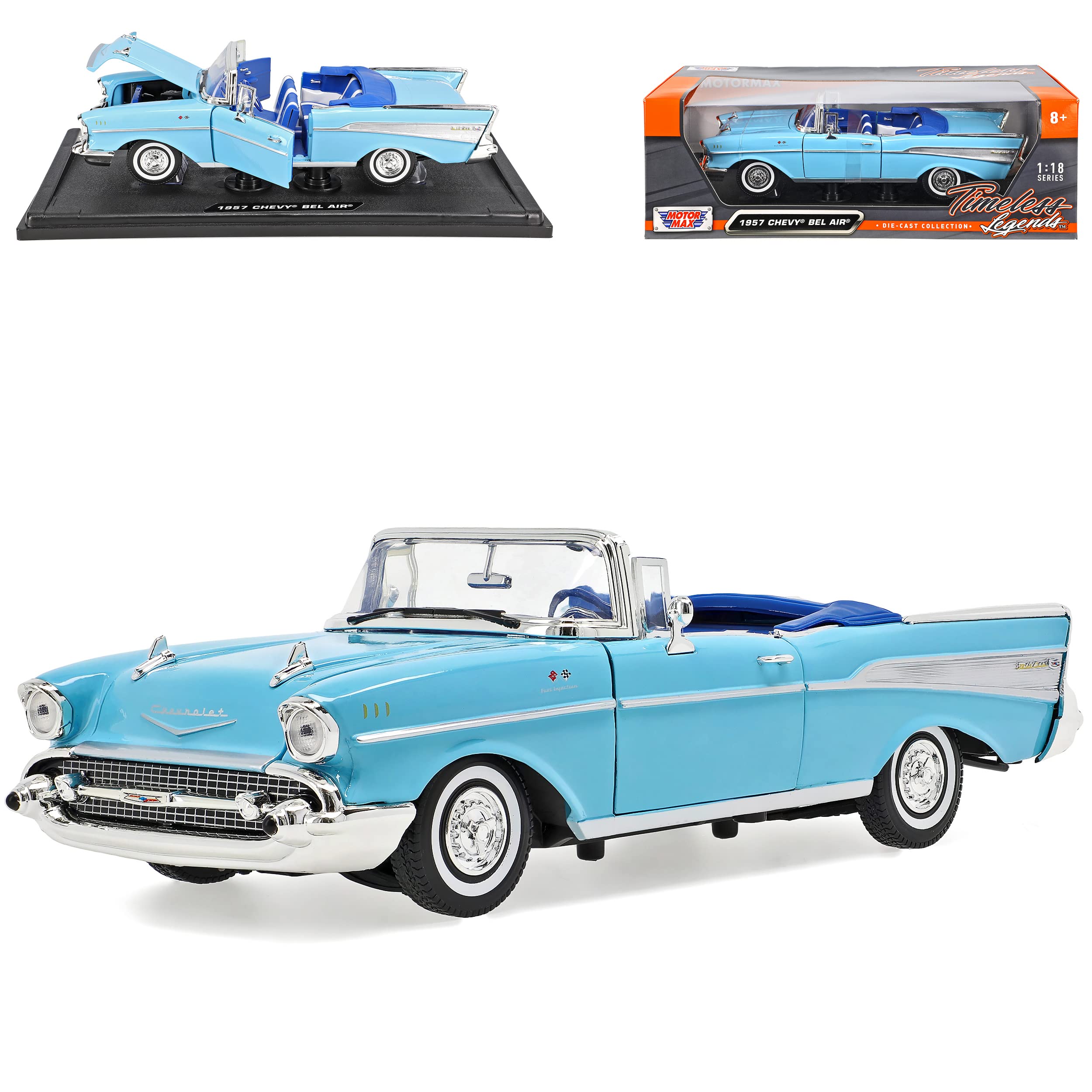 Motormax Chevrolet Chevy Bel Air 1957 Cabrio Blau Oldtimer 1/18 Modellauto Modell Auto