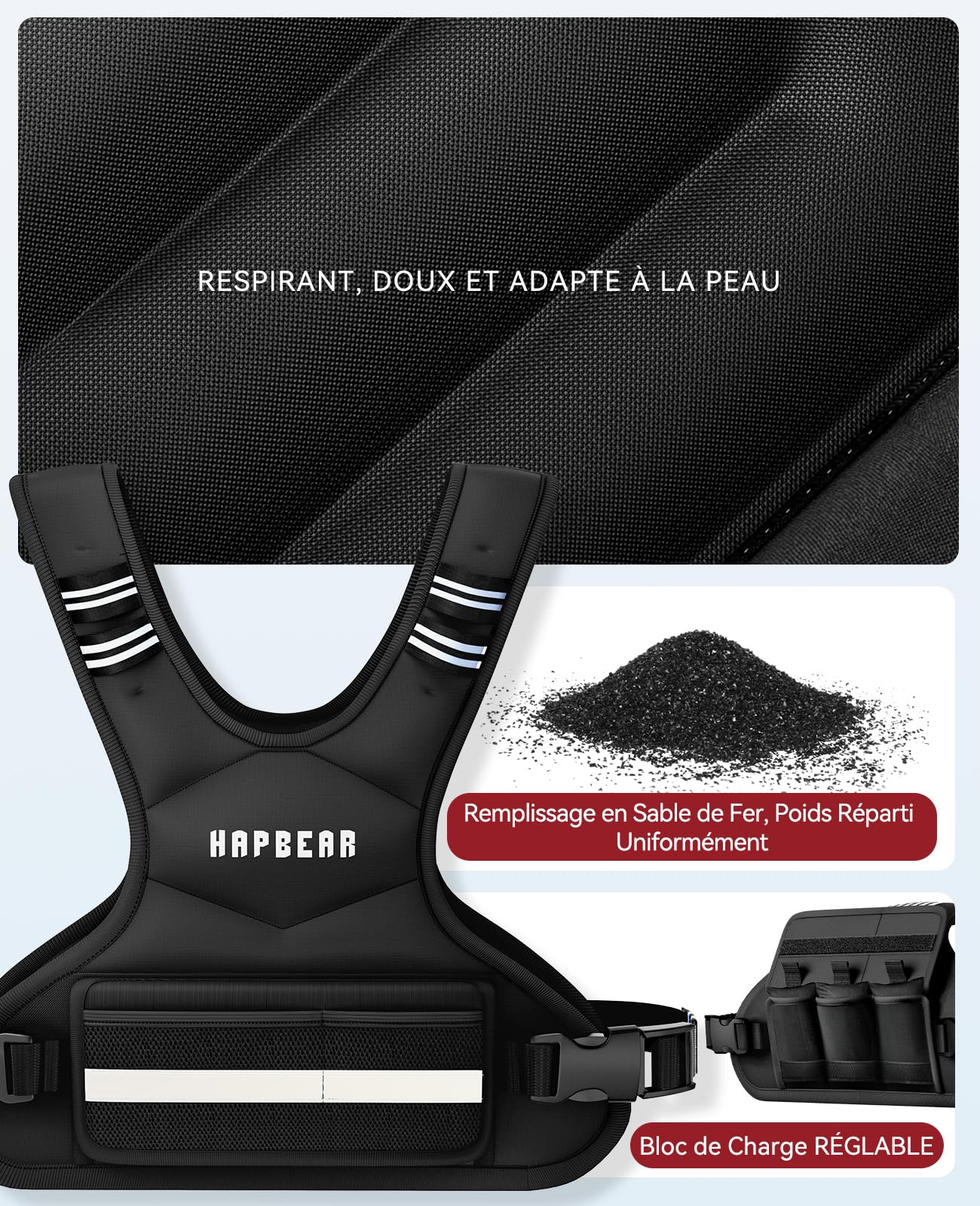 HAPBEAR Gilet Lesté - Réglable de 1,8 à 4,5 kg, Gilets Lestés pour l'Entraînement à Domicile, la Course à Pied et la Musculation