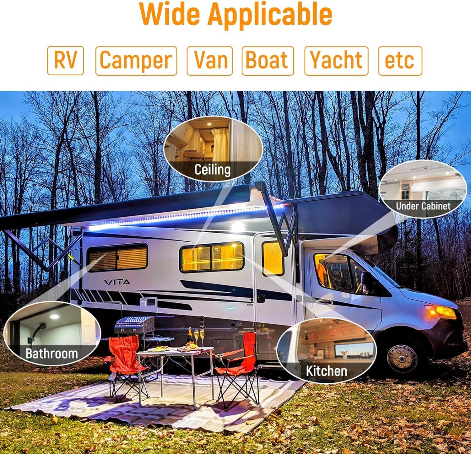 Luminaires Encastrés à Ressort de 12 Volts pour Camping-Car, Bateau, Remorque, Camping-Car - lumière Chaude 6500K, 3W, 270 Lumens, Spots Basse Tension Réglables en Luminosité, Lot de 4