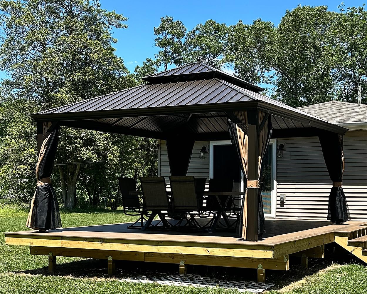 PURPLE LEAF Outdoor Hardtop Gazebo 13' x 17' Bronze Metal 4.7" Wide Frame