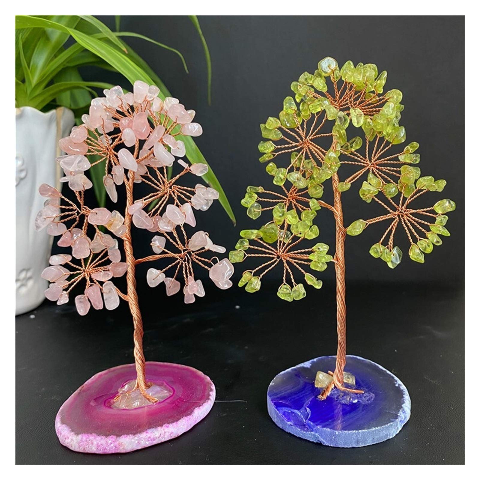 Kristallbaum Natürlicher Kristall Glücksbaum Amethyst Rose Quarz Edelstein Tree Handgemachte Baumdekoration Achat Scheiben Stein Mineral Ornamente Büro Dekor Kristalle (Color : Rose Quartz)