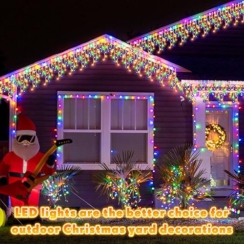 Miniatura 2 de Luces LED de carámbano de 164 pies para exteriores, cadena de carámbanos de Navidad, 8 modos de iluminación, temporizador con control remoto,